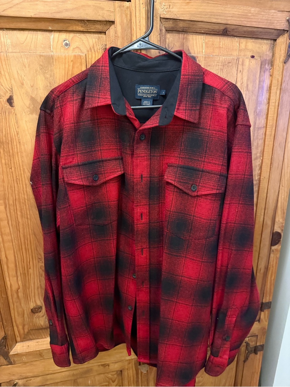 Pendleton Red and Black Plaid Button-Up Shirt (wool)